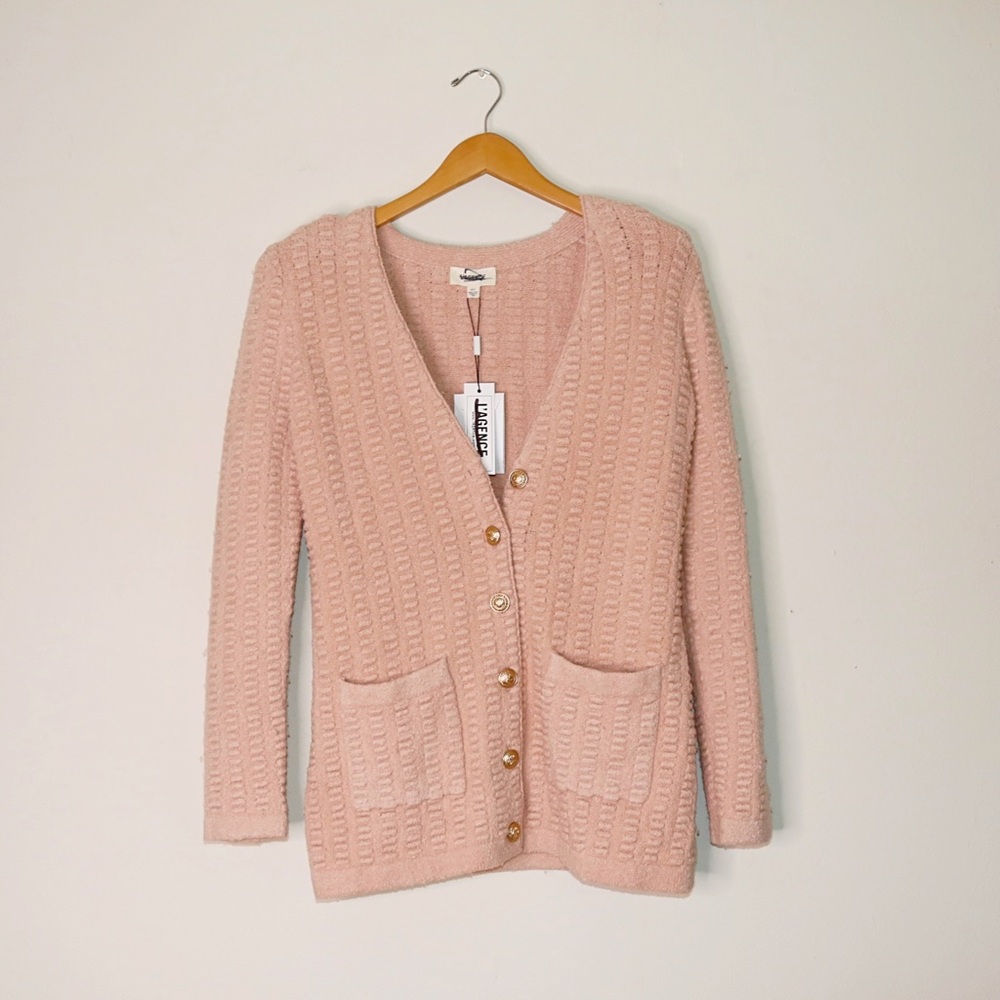 L’Agence Sue Textured Knit Cardigan Sweater in Pink Petal - Picture 4 of 16